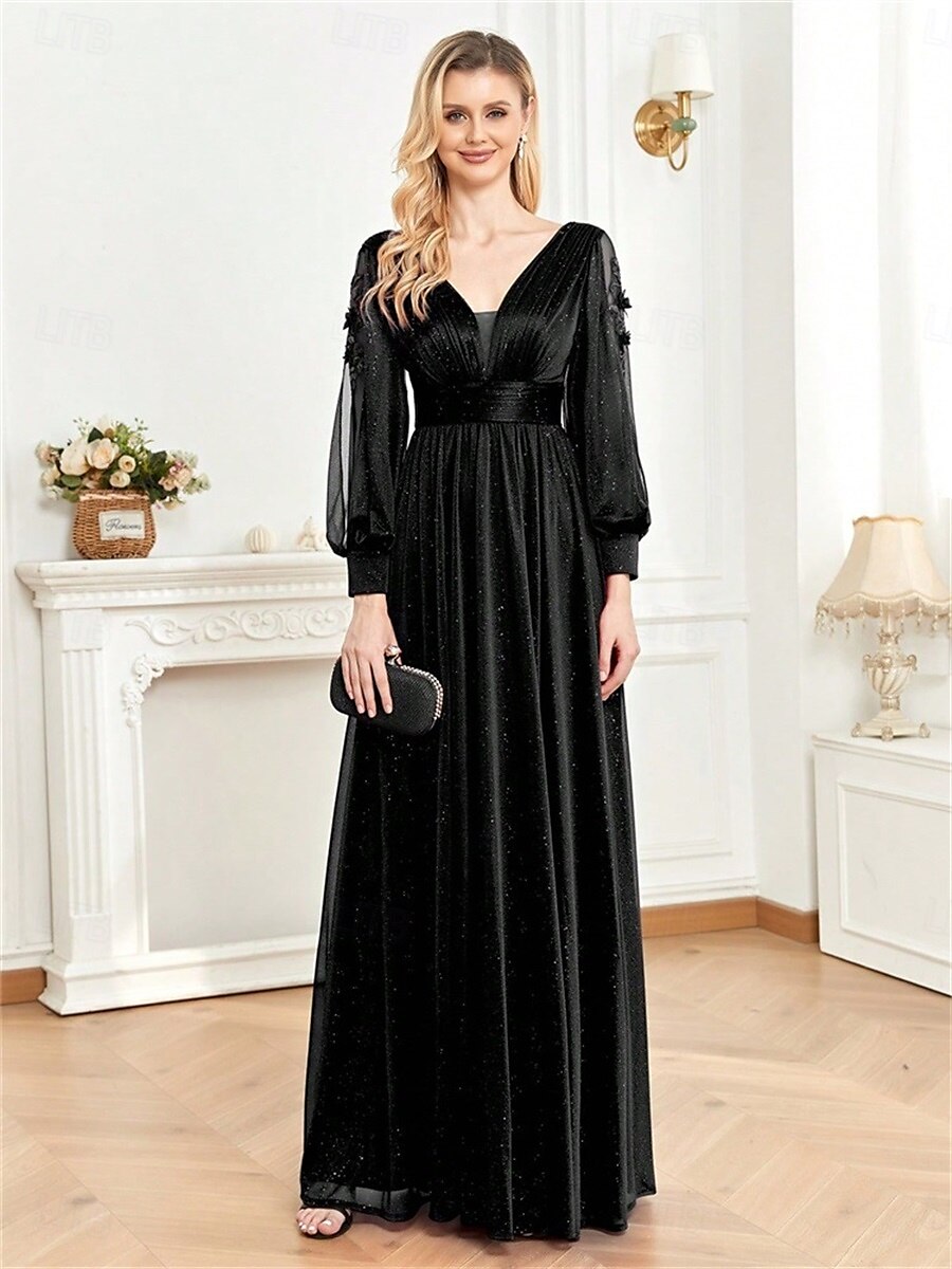 A-vonal Quinceanera Ruhák Elegáns Ruha Formális Esküvői Padló Hosszúságú Hosszú Ujjú V Nyak Sifon V Hátsó Ráncokkal Hasítékkal 2025 - $99.99 –P1