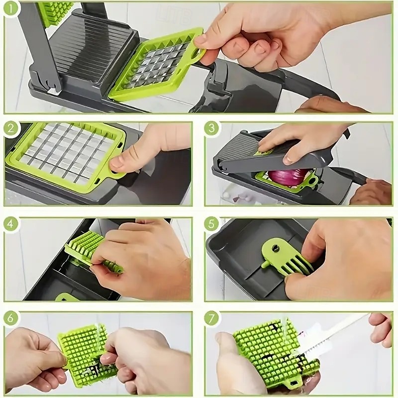 16-in-1 Manual Vegetable Chopper Set with Blades, Container, Slicer & Filter, Onion Carrot Garlic Cutter, Kitchen Gadget for Cooking, Father's Day Gift 2025 - $21.99 –P1