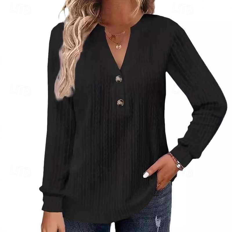 Femmes Chemisier Uni Moderne Occasionnel manche longue Col en V Hauts Réguliers Quotidien Fête Sortir Boutons Noir Blanche Rose Claire Vert Kaki Automne de 2025 ? $21.99 –P6
