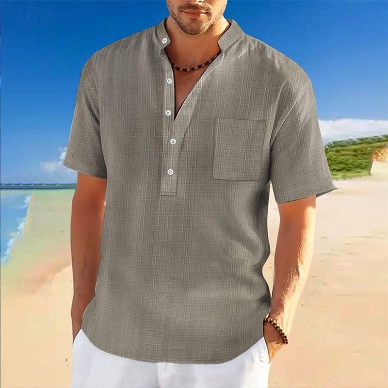 Herren Hemd Sommerhemd Freizeithemd Strandhemd Knopfhemd Schwarz Weiß Dunkelmarine Himmelblau Kaki Kurzarm Einfach Stehkragen Urlaub Hawaiianisch Tasche Bekleidung Polyester Mode Lässig Bequem 2025 - $21.99 –P2