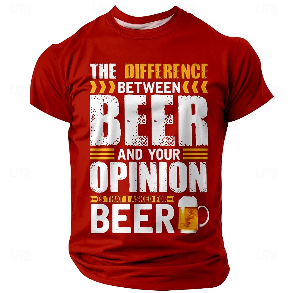 Camiseta gráfica divertida de hombre sobre cerveza - 'La diferencia entre la cerveza y tu opinión' camiseta humorística de manga corta 2026 - $19.49 –P4