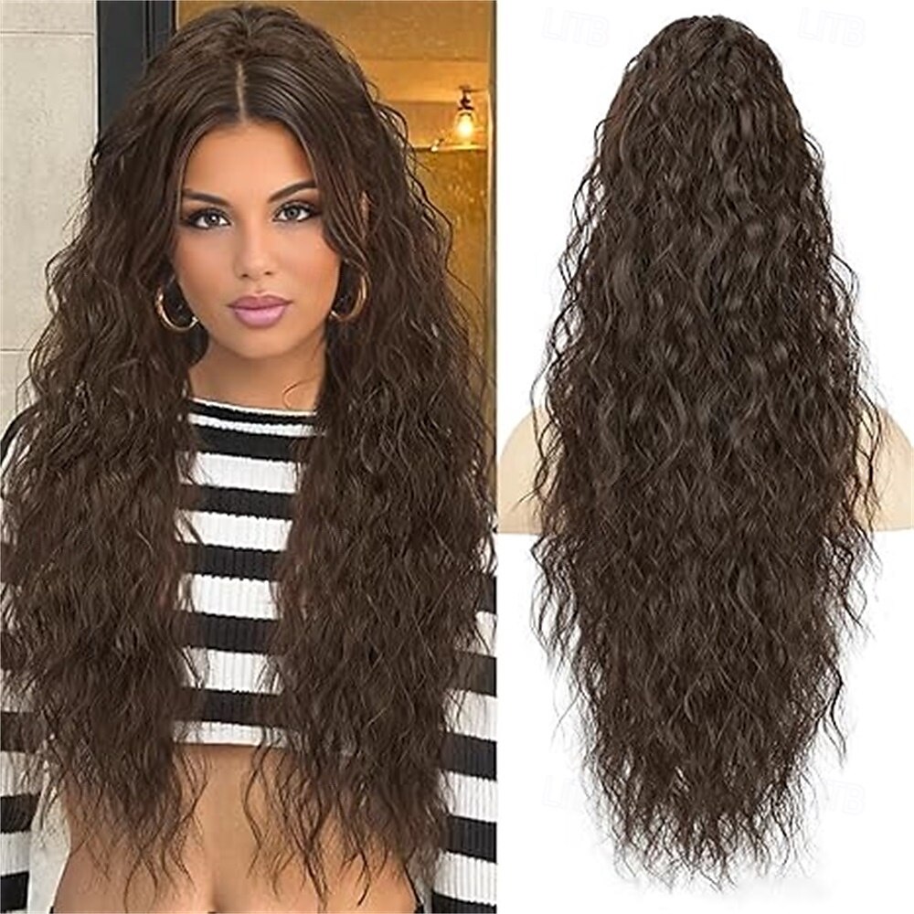 Extensie de coadă de cal cu gheare, extensie de coadă de cal pentru femei, extensii de păr lungi și ondulate, pufoase, cu aspect natural, sintetice, de 26 de inch, cu clips, pentru utilizare zilnică 2025 - $17.99 –P3