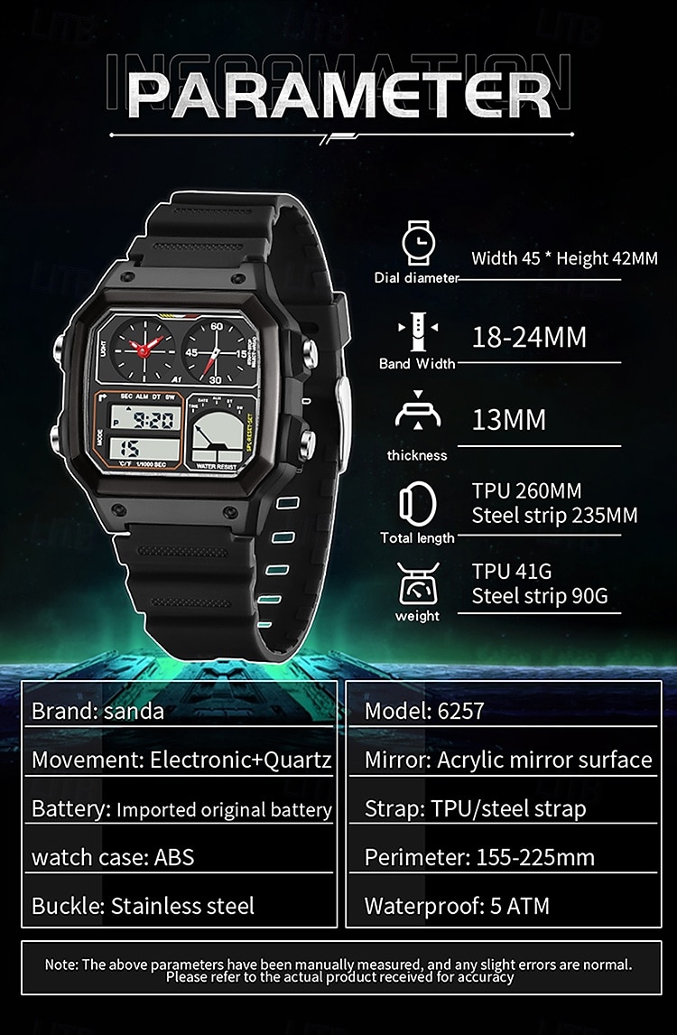 SANDA Men Digital Watch Outdoor Fashion Casual Wristwatch Luminous Stopwatch Alarm Clock Three Time Zones Steel Silicone Gel Watch 2025 - $31.99 –P9