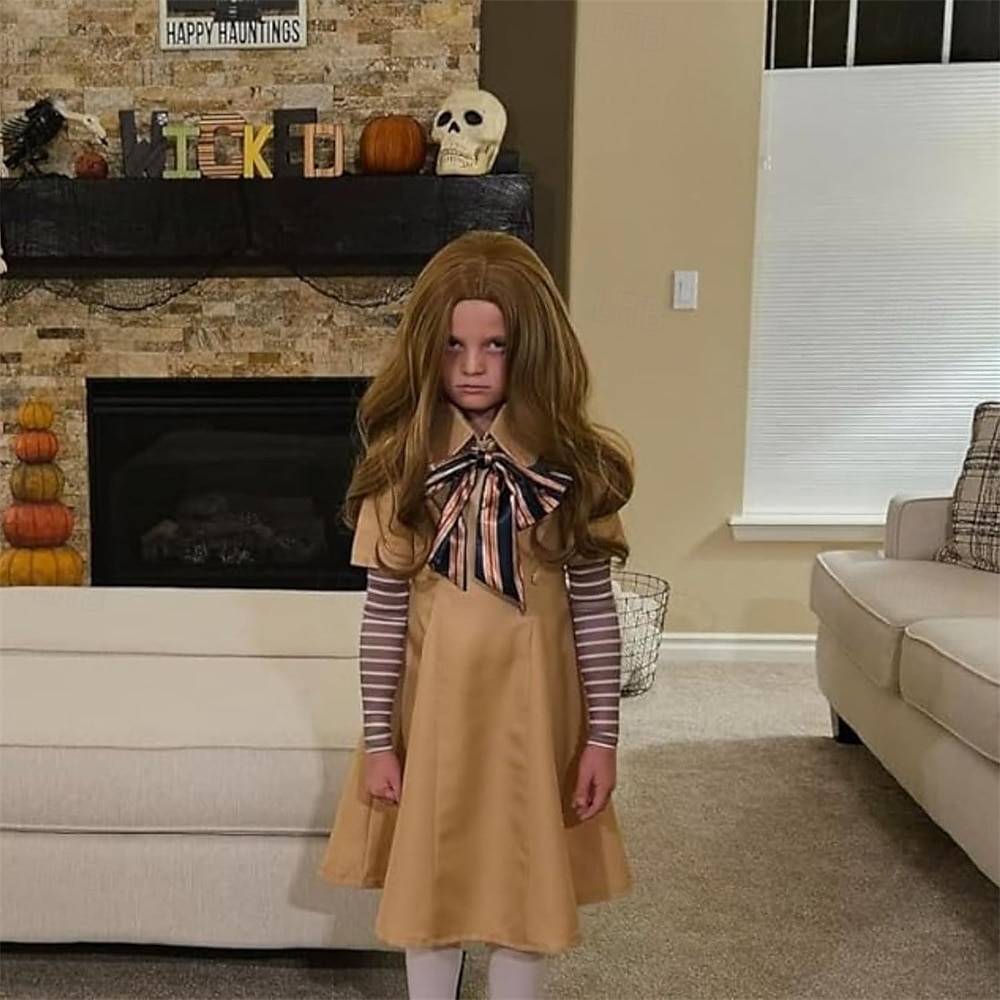 Bruine pruik voor meisjes, lang golvend krullend middenstuk kostuumpruik, prinsessenhaar voor Halloweenfeest 2025 - $26.99 –P7