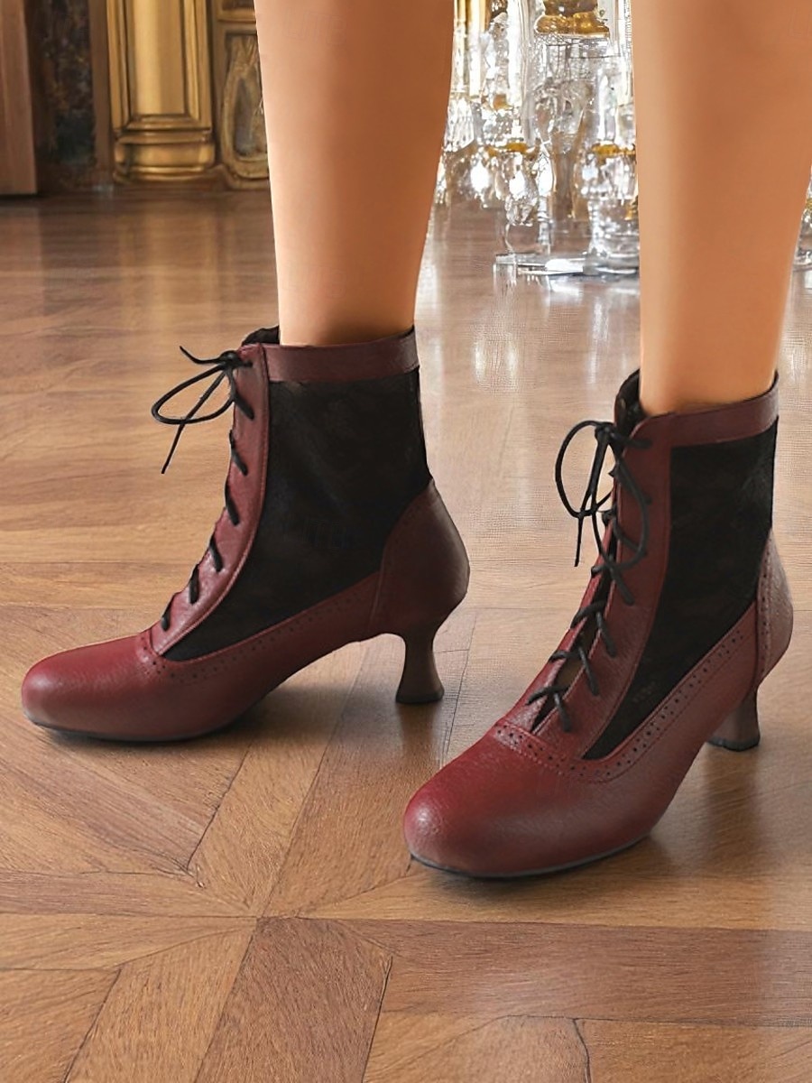 Botas femininas vintage dos anos 1930, com cadarço, brancas, com inserções de renda floral – saltos elegantes em estilo retrô para eventos formais, casamentos e festas de 2025 por $54.99 –P5
