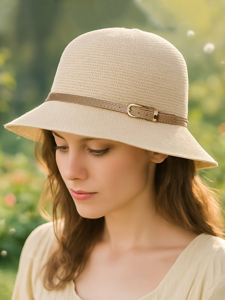 Opvouwbare polyester zonnehoed met brede rand voor dames met gespdetail - opvouwbare zomerstrandhoed voor reizen, tuinieren en buitenactiviteiten 2026 - $11.99 –P2