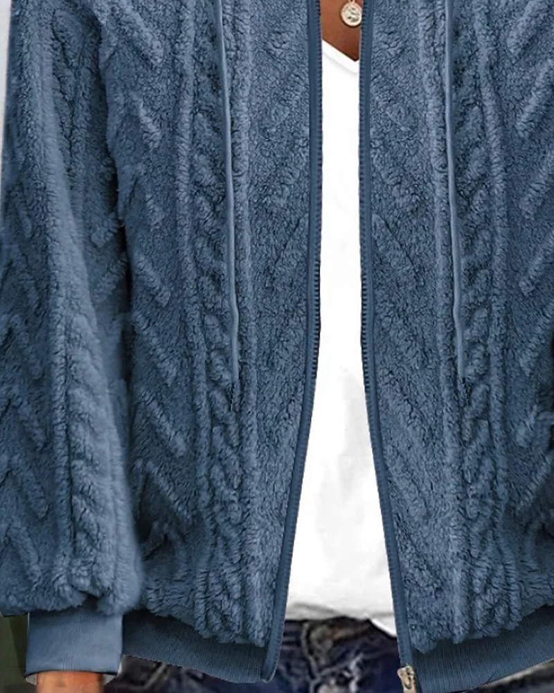 Damen Strickjacke Lässig Einfarbig Grobstrick Mit Kapuze Reißverschluss Gestrickt Langarm Normale Oberteile Stricken Ferien Ausgehen Blau Herbst Winter 2025 - $26.99 –P3