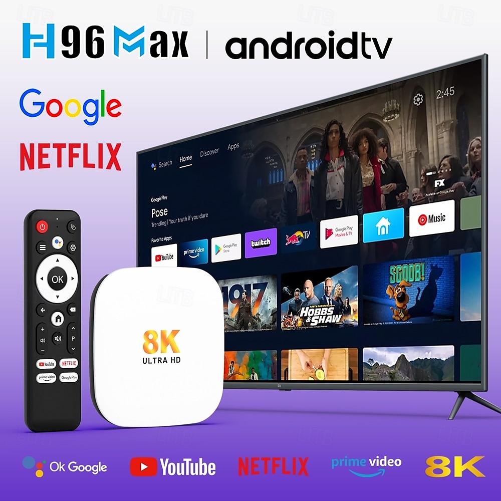 android 14 smart tv box h96 max m2 plus rockchip rk3528 1000m lan wifi6 bluetooth 5.4 8k 4k bt с голосовым гироскопом пультом дистанционного управления телеприставка медиаплеер 2025 - $41.99 –P1