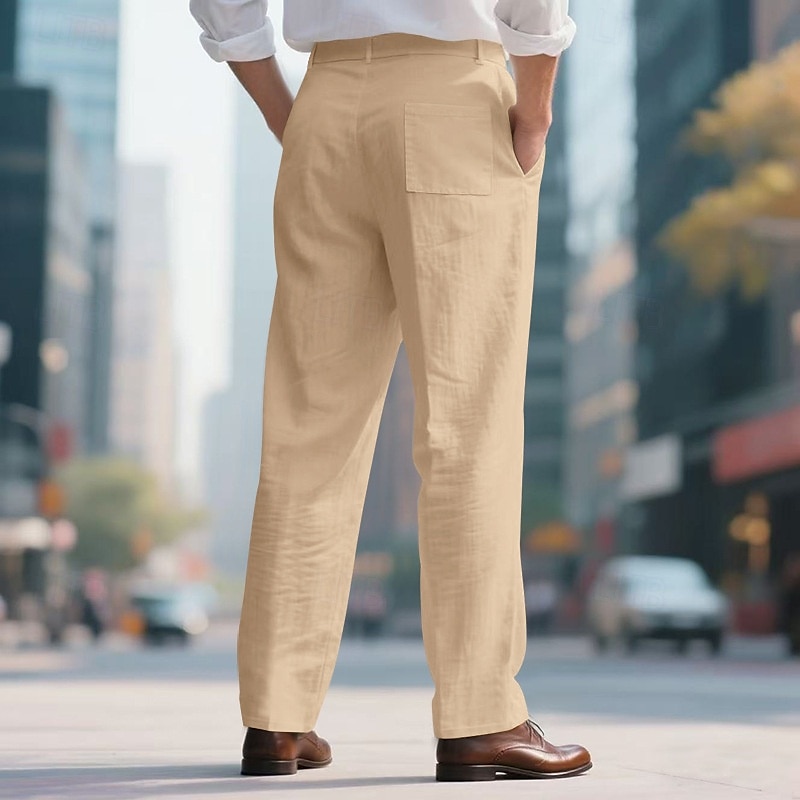 Herren Leinenhosen Hose Sommerhose Strandhose Tasche Gerader Schnitt Einfach Komfort Atmungsaktiv Urlaub Täglich Ferien Hawaiianisch Boho Schwarz Weiß 2025 - $25.99 –P14