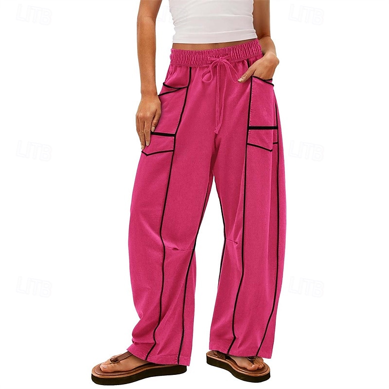Dame Joggebukser Bukser Rett Fritid Treningsklær Lang Middels midje Lapper Lomme Elastisk snordesign Høyt snitt Pusteevne Myk Mikroelastisk Feriereise Gate Dagligdagstøy Svart Militærgrønn Navybl 2025 - $20.99 –P12