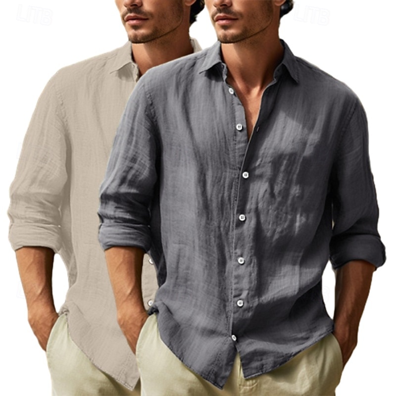 Herren Hemd Leinenhemd Sommerhemd Strandbekleidung Knopfhemd Einfach Urlaub Kreuzfahrt Weiss + Rosa Weiß + Khaki Schwarz + dunkelgrün Grau+Khaki Langarm Revers Sommer Frühling Bekleidung Rein 2025 - $29.99 –P4