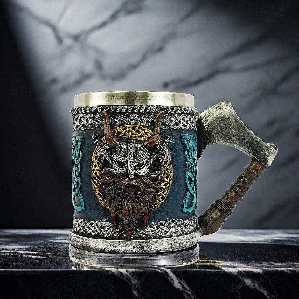 halbă de bere vikingă, cană cadou Oktoberfest cu topor de luptă medieval, ceașcă de cafea pirat nordic, halbă războinic viking, halbă de bere nordică rustică 2025 - $21.99 –P8