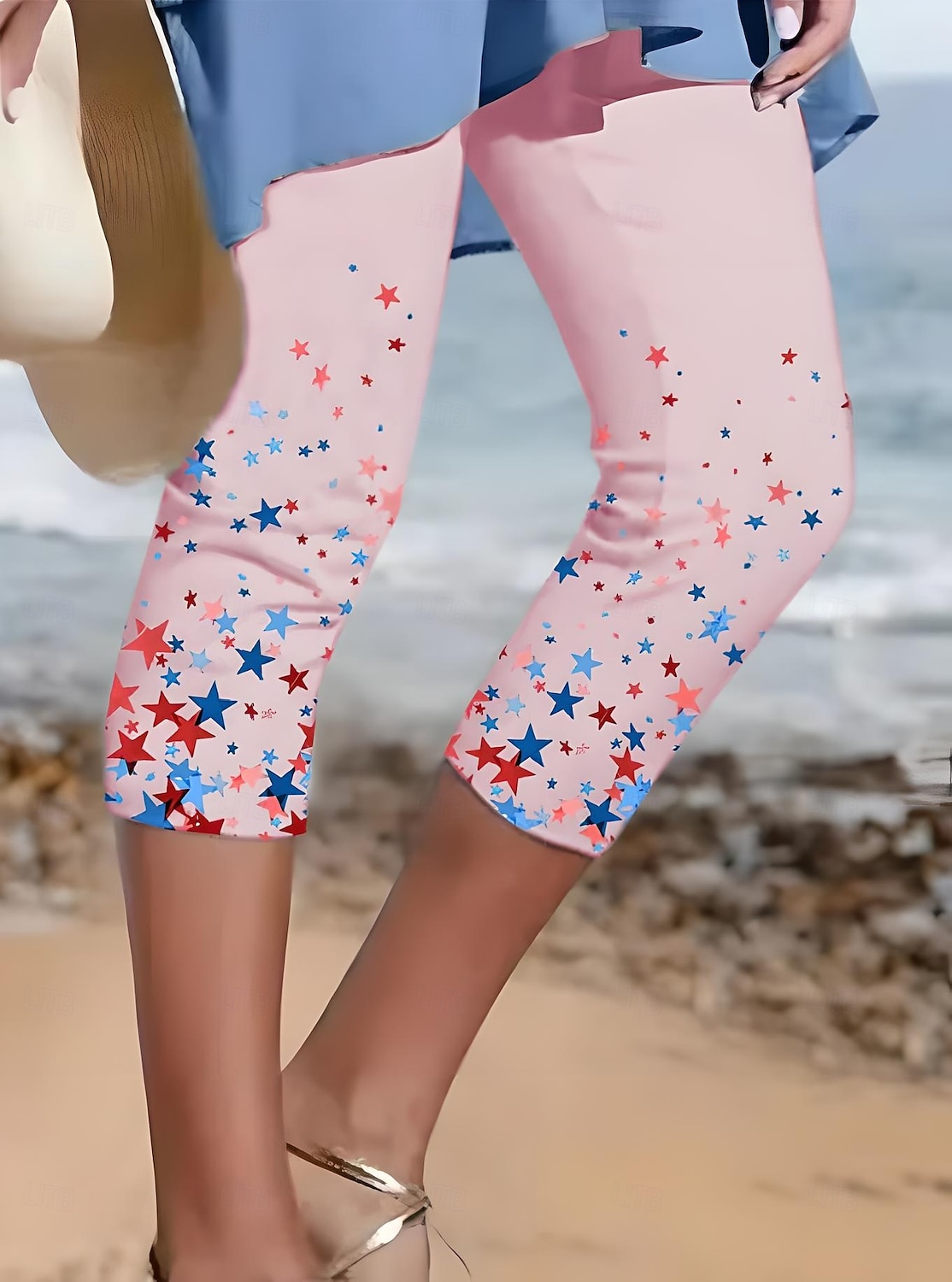 Dámské capri kalhoty legíny dovolená vintage móda do poloviny lýtek vysoký pas kalhoty americká grafika hvězda pruhovaný tisk prodyšný měkký elastický formální venkovní 2025 - $18.99 –P6