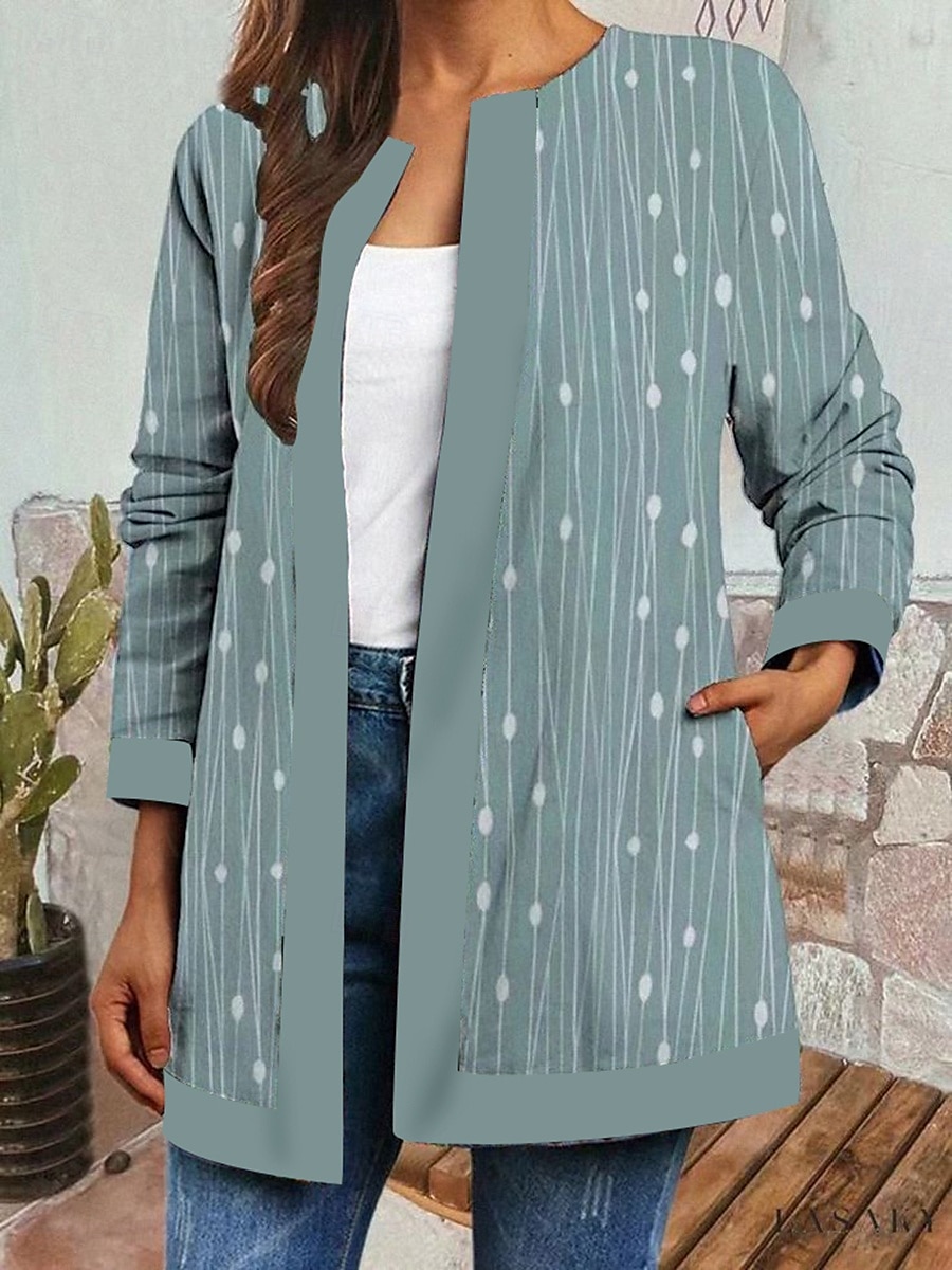 Women's Blazer Work Print Geometric Comfortable Elegant Regular Fit Outerwear Long Sleeve Fall Lake blue S 2025 - $27.99 –P2