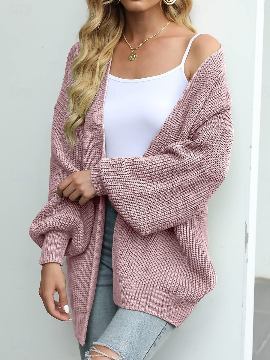 Pentru femei Pulover Bluza Elegant Modă Șic Stradă Culoare pură Deschis frontal Tricotat Manșon Lung Topuri obișnuite Tricotat În aer liber Zilnic Sfârșit de săptămână Negru Roz Îmbujorat Toamnă Iarnă 2025 - $25.99 –P17