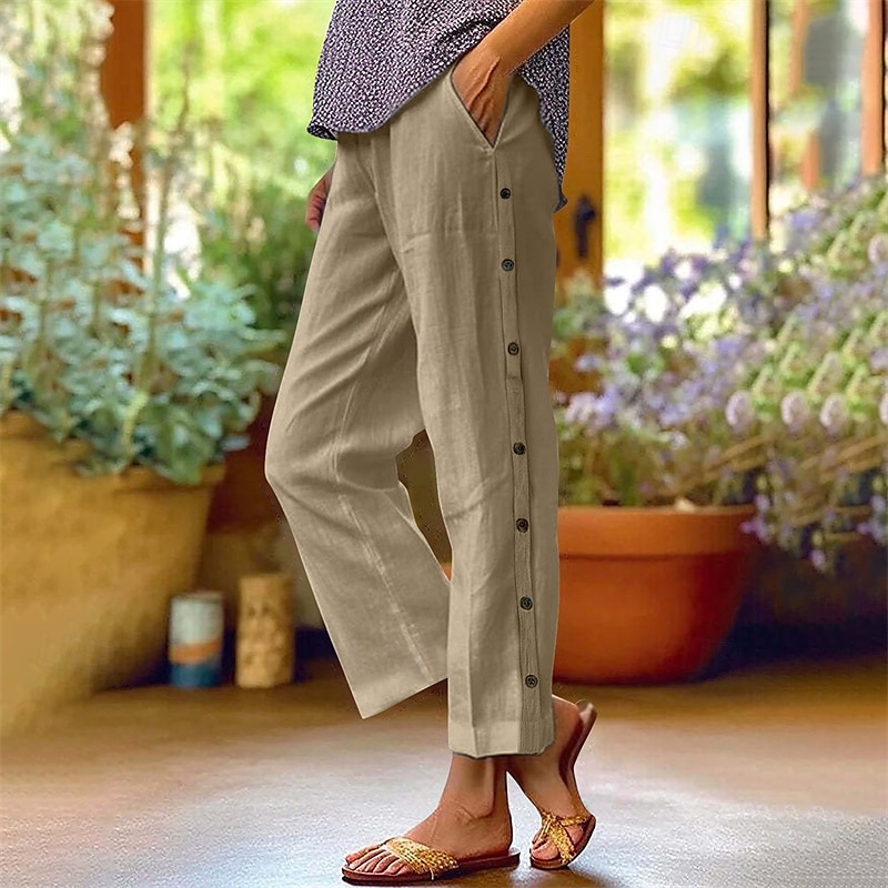 Damen Hose aus Baumwollleinen Abgeschnittene Hose Mode Lässig Knöchellang Mittlere Taille Einfach Elastischer Bund Atmungsaktiv Bequem Straße Alltagskleidung Ausgehen Schwarz Weiß Marineblau 2025 - $25.99 –P7