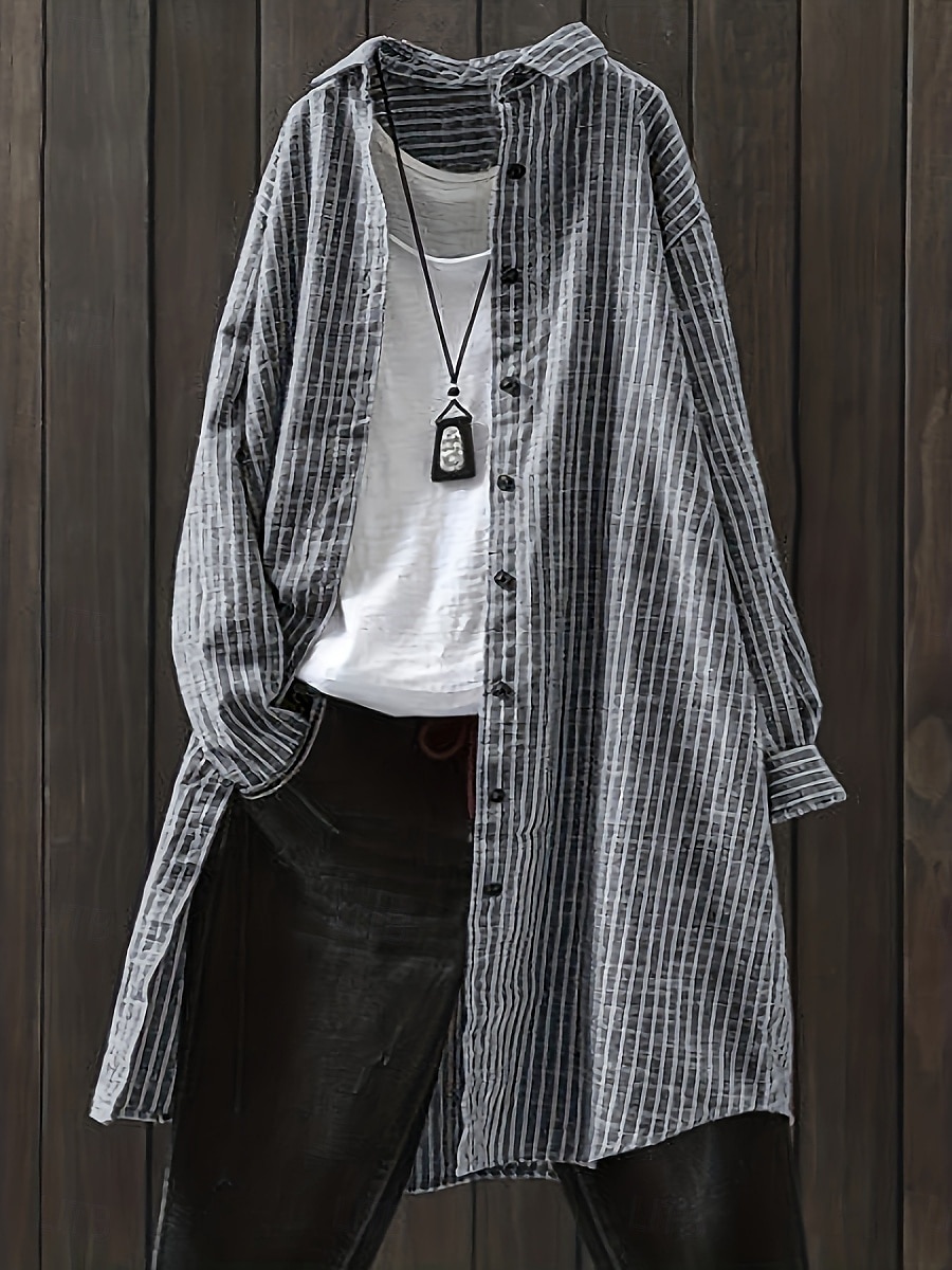 Dames Overhemdjack Vrijetijdsjas Comfortabel Ademend Knop Afdrukken Casual Ruitjes Vakantie Straat Casual Alledaagse kleding Enkele rij knopen Lang Strijkijzer Normale pasvorm Lange mouw bovenkleding 2025 - $19.99 –P9