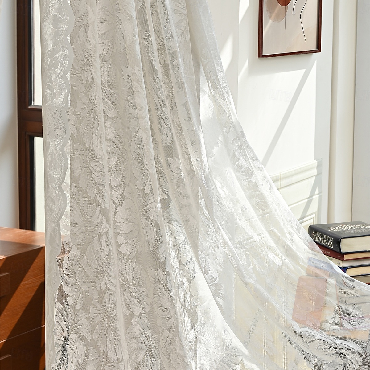 Fransk spetsgardiner lantgårdscalloped trim semi-transparent gardiner broderade fönstergardiner med krok vintage fönsterdraperier för vardagsrum sovrum 2025 - $13.99 –P8