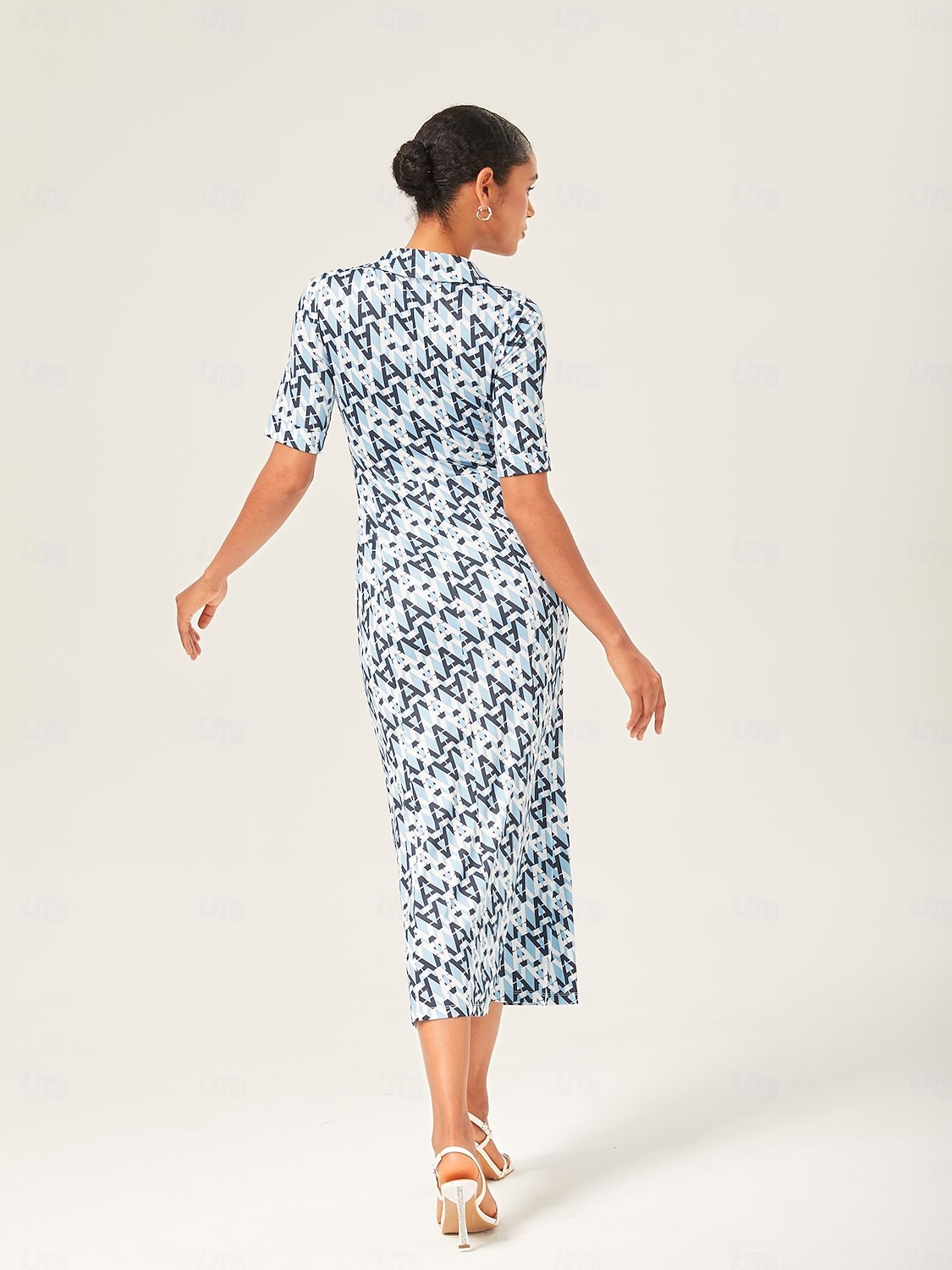 Per donna Femminile Vestito Casual Abito Midi Eco Green sabbia calda Blu Manica Corta Geometrico Estate Scollo a V Stampa XS S M del 2025 a $64.99 –P6