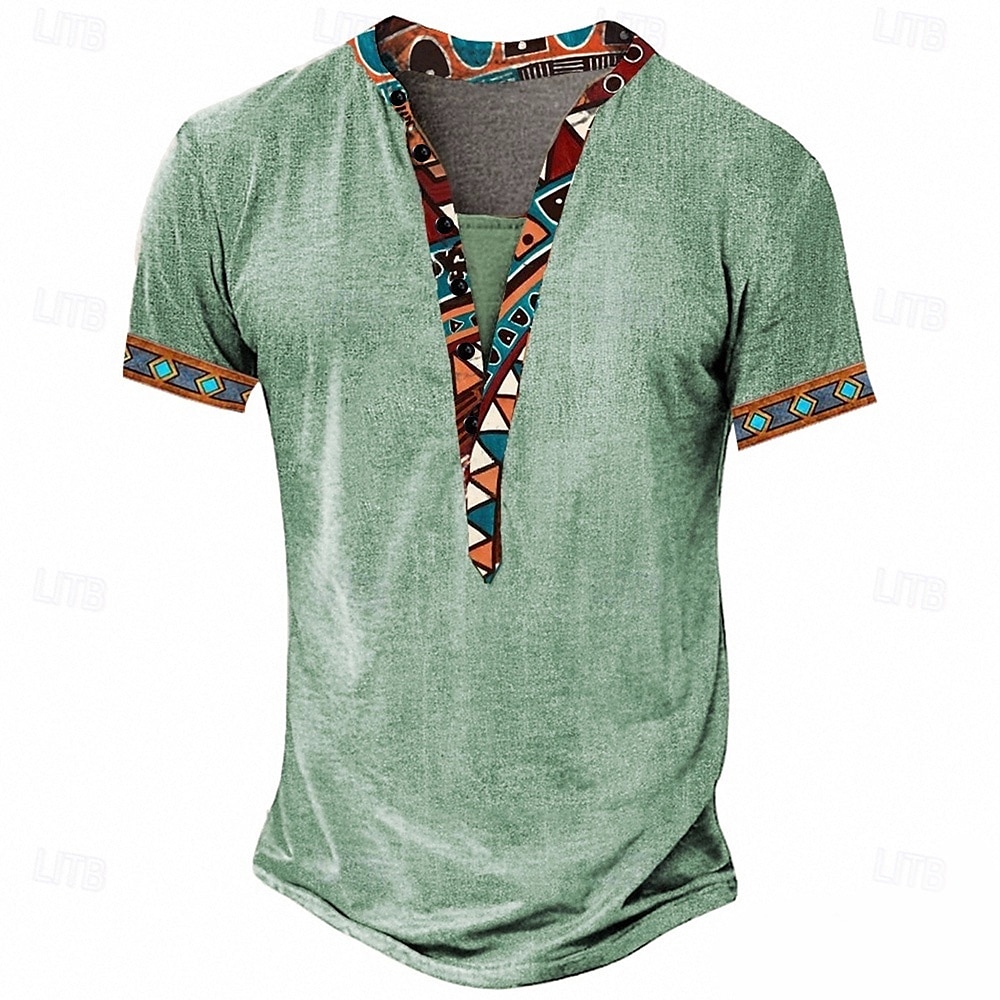 Férfi Bohém Póló Henley ing Pólók Rövid ujjú Dizájn Alap Klasszikus Szabadtéri Hétköznapi Napi Nyár Szürke Lóhere Khakizöld Henley Henley póló 2025 - $20.99 –P2