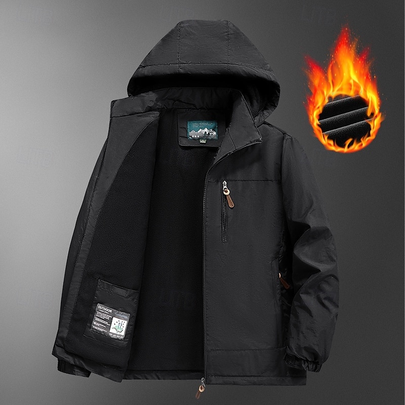 Herre Fleece regnjakke Vinterjakke Turjakke Vindjakke utendørs Sport & Utendørs Vanntett Vindtett jakke Lomme Avtakbar hette Høst Vinter Helfarge Aktiv Sportslig Med hette Kort Svart Navybl 2025 - $41.99 –P4