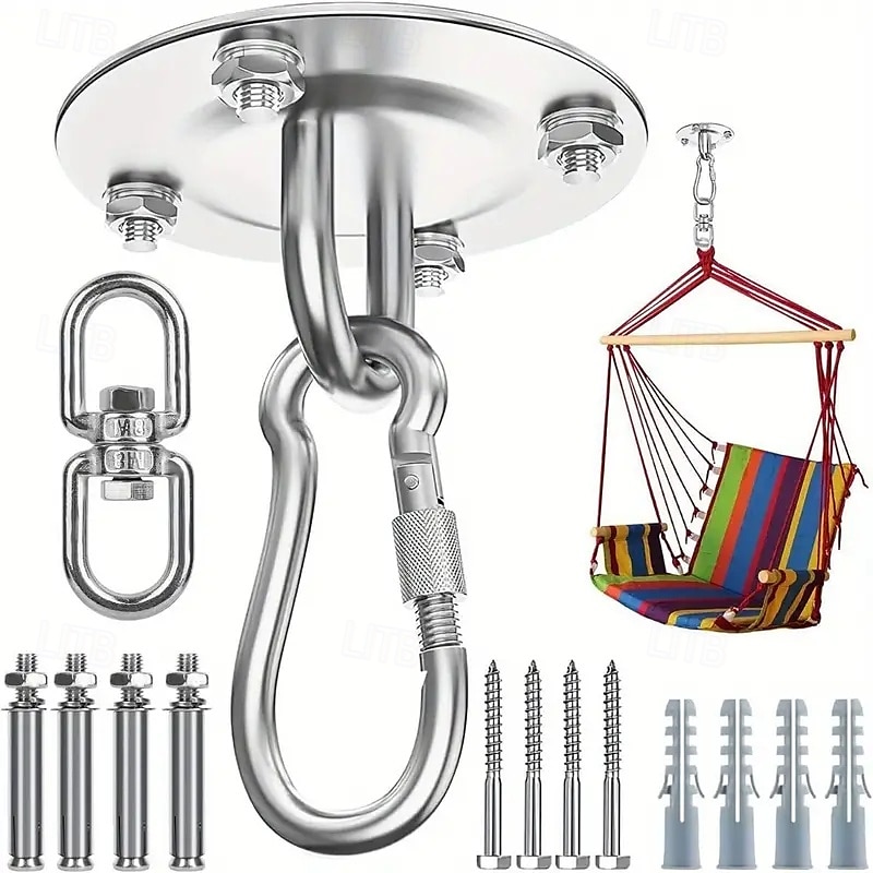 Cabide de balanço de trabalho de 6 peças - gancho de aço inoxidável para suporte de teto, kit de ferragens para balanço, rede, ioga, saco de areia, várias academias internas e externas de 2025 por $21.99 –P1