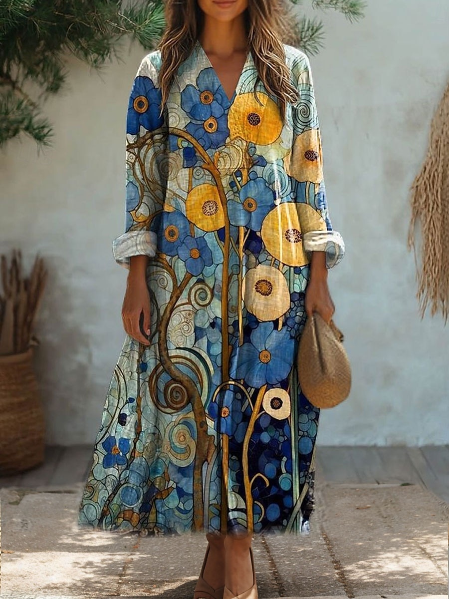 Femmes Robe Midi Robe d'Été Robe trapèze Vacances Occasionnel Sortir Coupe Ample Fleuri Graphique Paisley manche longue Col en V Noir Jaune Rose Claire Bleu Printemps Automne de 2025 ? $35.99 –P5