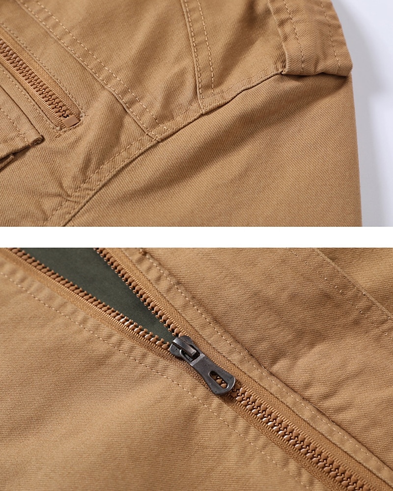 Men's Trucker Jacket Cargo Jacket Casual Jacket Vacation Daily Pocket Spring Fall Plain Fashion Classic Stand Collar Regular Black Khaki Army Green Jacket 2025 - $53.99 –P7