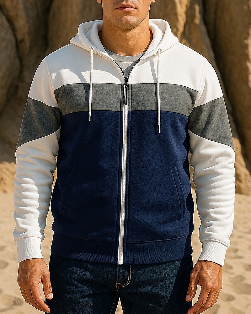 Herren Laufjacke Outdoorjacke Tasche Kordelzug Langarm Oberteil Athleisure Herbst Winddicht Wandern Laufen Sportbekleidung Sportkleidung Patchwork Weiß Rote Blau 2025 - $26.99 –P1