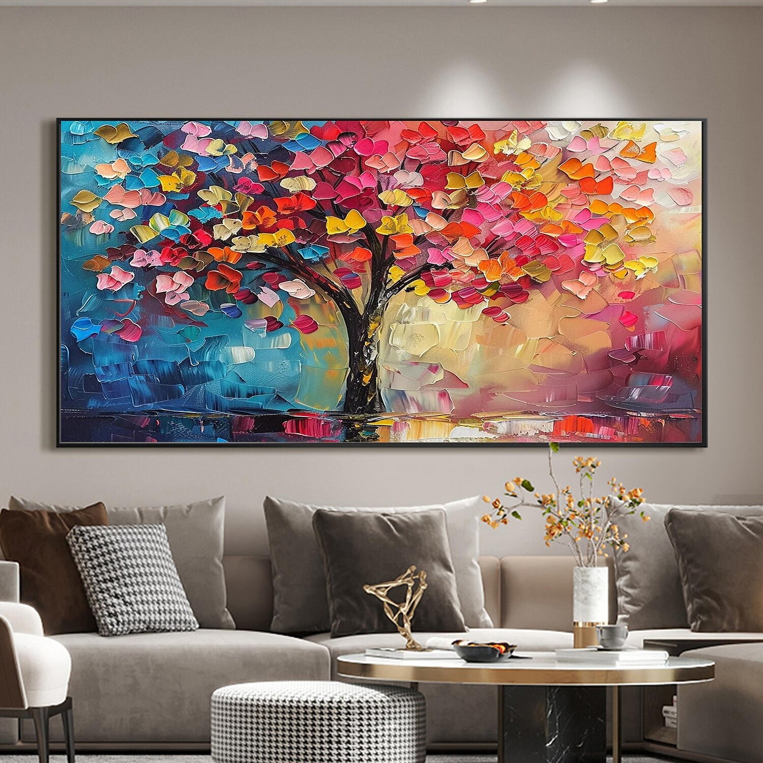 Peinture à l'huile d'arbre colorée originale faite à la main sur toile, art mural abstrait de paysage d'arbre pour la décoration intérieure avec cadre tendu sans cadre intérieur de 2025 ? $183.99 –P6