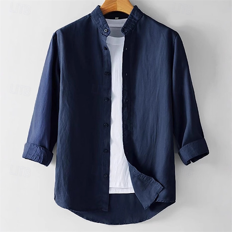 Per uomo Camicia Camicia di lino Camicia casual Camicia con Bottoni Camicia di cotone Semplice Vacanza Camicia hawaiana Bianco Blu marino Grigio chiaro Beige Manica 3/4 Colletto alla coreana Estate del 2025 a $19.99 –P4