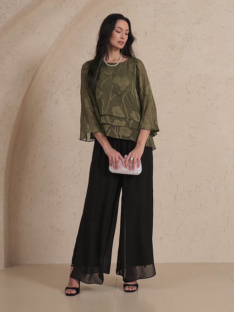 Dames Kanten overhemd Blouse Geklede topjes Chiffon-topjes Effen Kleur Bloemig Elegant Stijlvol Casual Halve mouw Flutter mouw Boothals Normale tops Bruiloft gast Werk Dagelijks Asymetrische zoom 2025 - $59.99 –P5