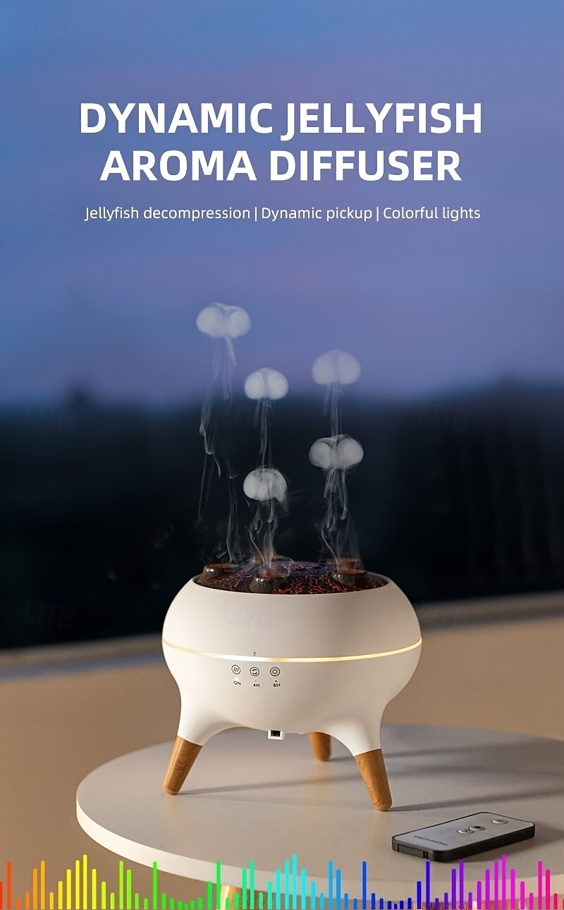 3D Dynamic Jellyfish Cloud Mushroom Dance Spray Aromatherapy Machine Desktop Flame Humidifier Household Heavy Fog Colorful Light Remote Control Equipped With Five Motors For Gift Giving Family Office 2025 - $73.99 –P4