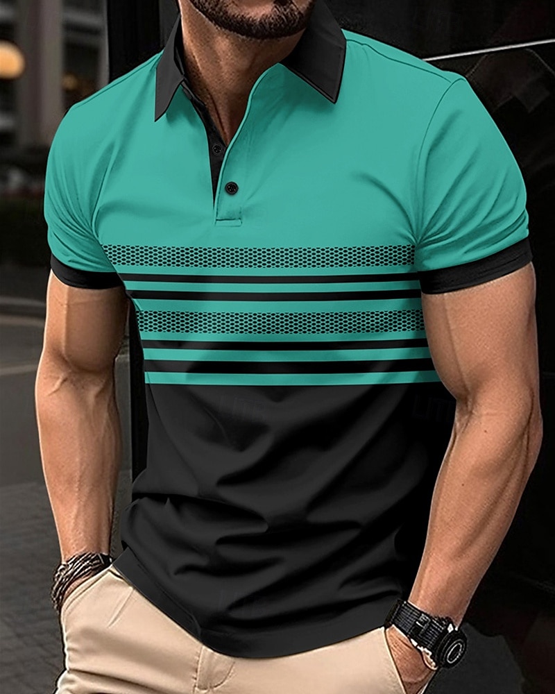 Men's Golf Shirt Golf Polos Shirts Work Casual Lapel Short Sleeve Basic Modern Striped Buttons Summer Regular Fit White Pink Red Royal Blue Green Khaki Golf Shirt 2025 - $18.99 –P14