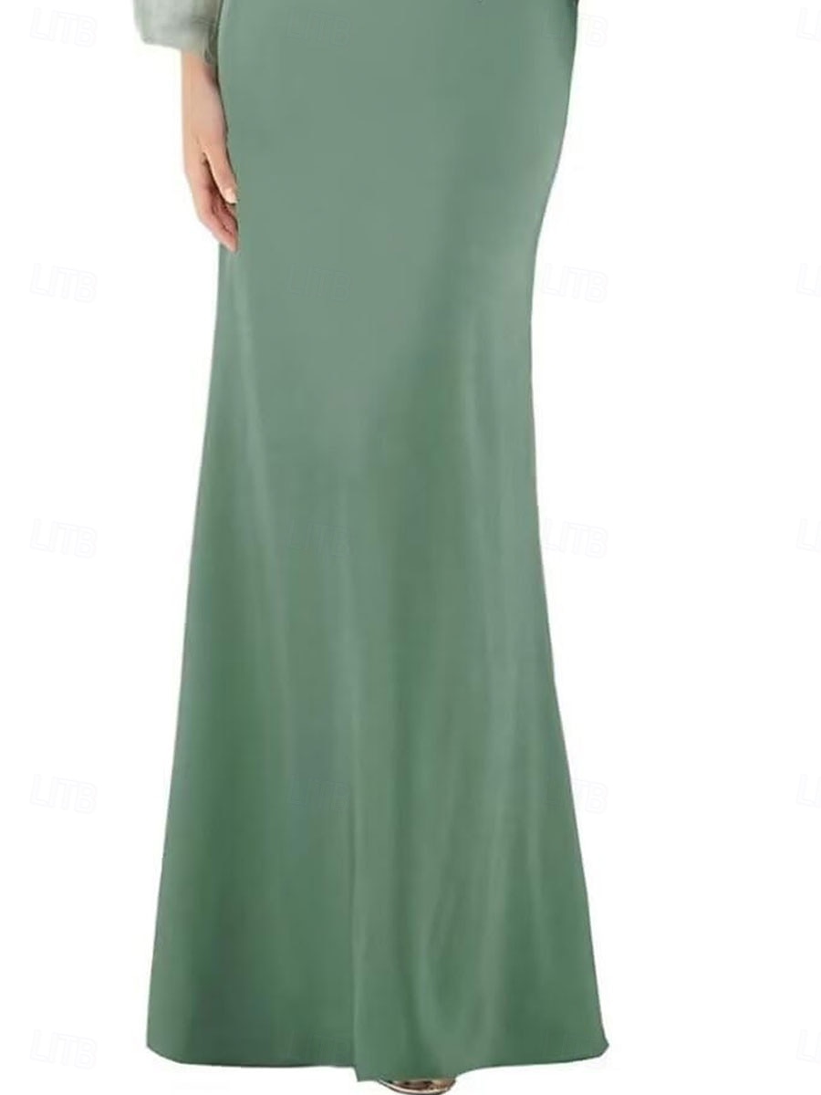 Meerjungfrau Trompeten Brautmutter Kleid Elegantes Off-Shoulder Bodenlang Spitze Lange Ärmel mit einfarbigem Material 2025 - $119.99 –P2