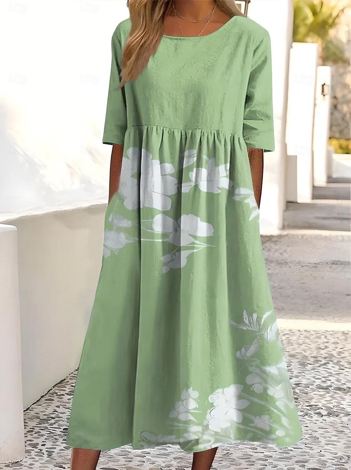 Mujer Vestido Midi Vestido estilo camiseta Vestido de verano Vestido de una línea Vacaciones Casual Cumpleaños Diario Fiesta de Té Ajuste regular Ombre Floral Graphic Manga Corta Cuello Barco Blanco 2025 - $46.99 –P6
