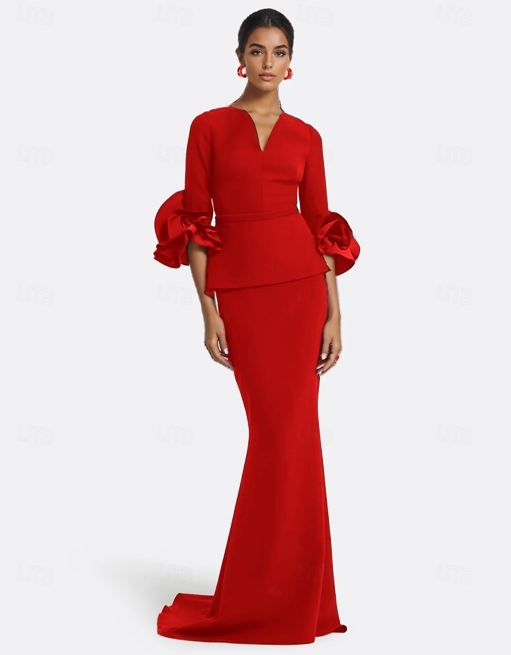 Black Mermaid / Trumpet Evening Gown Elegant Dress Formal Floor Length Long Sleeve V Neck Stretch Crepe with Ruched 2025 - $149.99 –P5