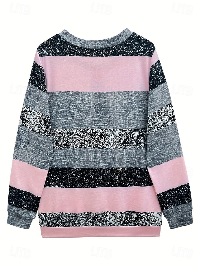 Mulheres Moletons com zíper Geométrica Listrado Casual Manga Longa Gola Redonda Tops regulares Casa Rua Dia a Dia Zíper Imprimir Rosa Outono Inverno de 2025 por $27.99 –P2