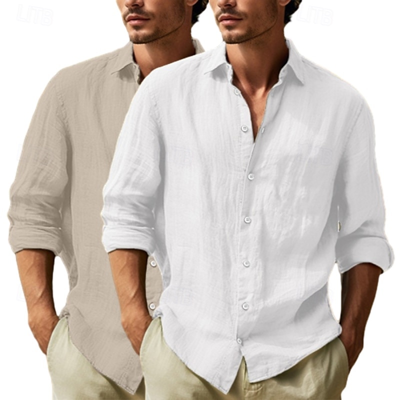 Herren Hemd Leinenhemd Sommerhemd Strandbekleidung Knopfhemd Einfach Urlaub Kreuzfahrt Weiss + Rosa Weiß + Khaki Schwarz + dunkelgrün Grau+Khaki Langarm Revers Sommer Frühling Bekleidung Rein 2025 - $29.99 –P8