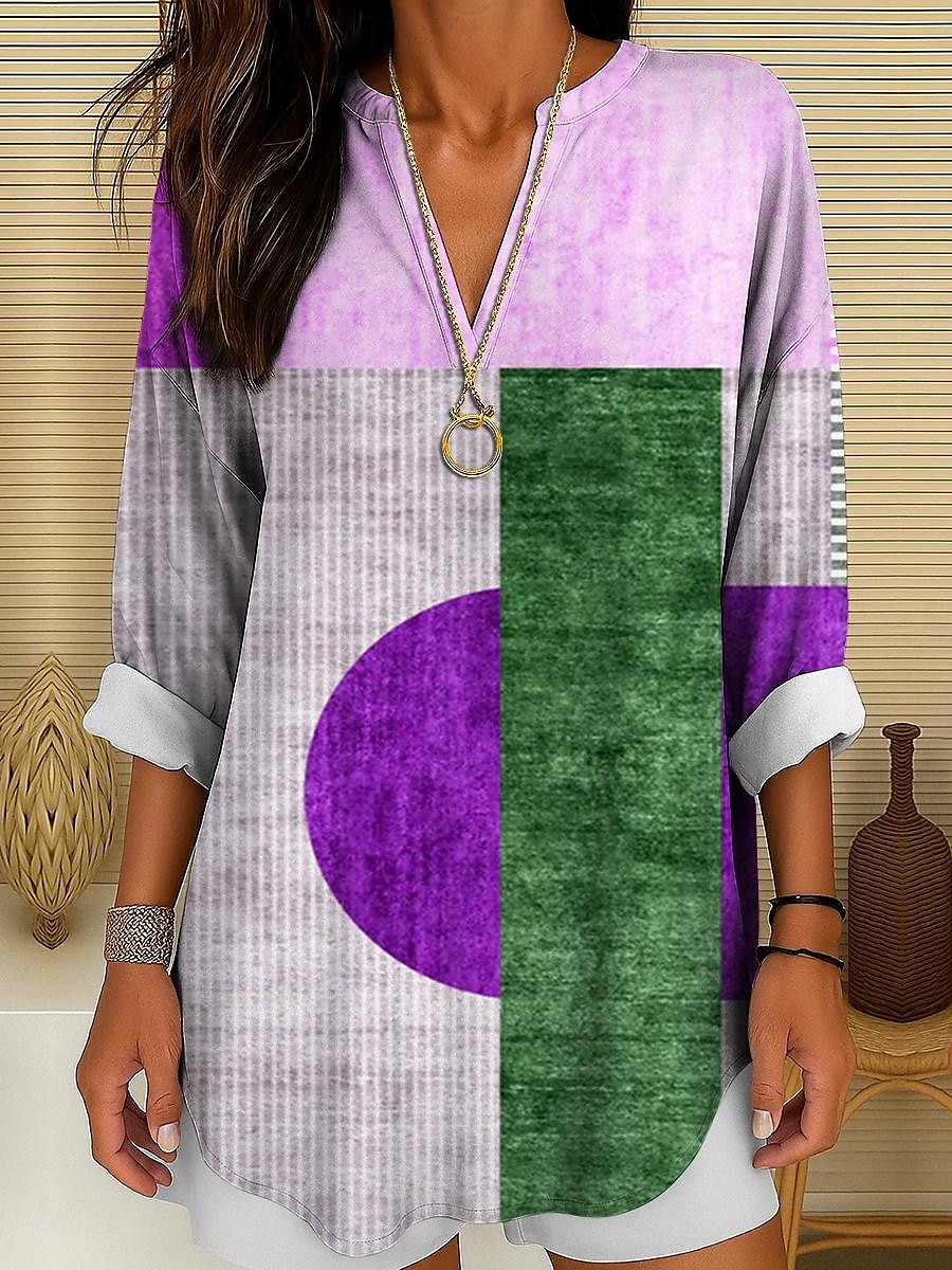 Blouse Femme Manches Longues Tops Tunique Graphique Géométrique Pois Élégant Style Col V Classique Tops Quotidien Vacances Imprimé Jaune Rouge Bleu Violet Orange Été Printemps de 2025 ? $24.99 –P6
