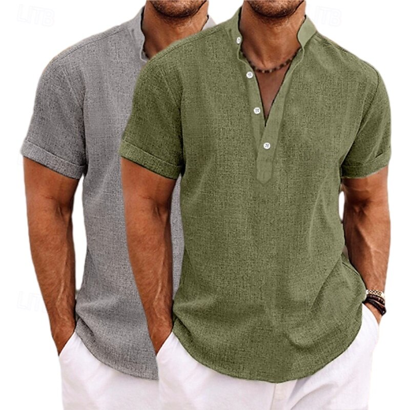 Per uomo Camicia Camicia di lino Camicia con colletto alla coreana Camicia popover Camicia Estiva Abbigliamento da spiaggia Semplice Vacanza Casuale Gray + verde Bianco + giallo Bianco + Verde Bianco del 2025 a $27.99 –P7
