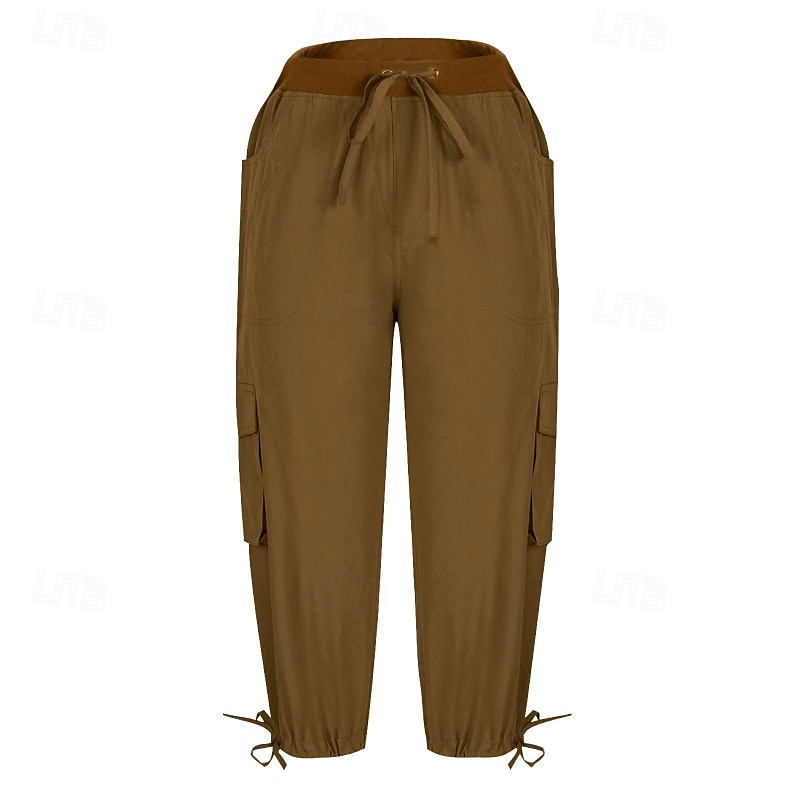 Damen Cargo-Hosen Stoffhosen Streetwear Lässig Wadenlang Natürliche Taille Einfach Tasche Elastisches Kordelzugdesign Bequem Außenbereich Outdoor Streetwear Kamel Dunkelbraun Hellhimmelblau Schwarz 2025 - $22.99 –P14