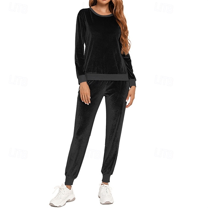 Damskie Dres Spodnie dresowe Bluza z kapturem Kieszeń Solidne kolory Zestawy odzież Jesień Czarny Różowy Welur Siłownia Trening Sportowy Odporność na wiatr Długi rękaw Sport Odzież sportowa Średnio 2026 - $35.99 –P4