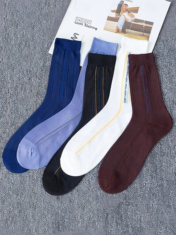 мужские прозрачные деловые носки, ретро-вертикальные полосы, дышащие тонкие нейлоновые носки до середины икры, подходят для офисных работников и официальных мероприятий 2026 - $11.99 –P4