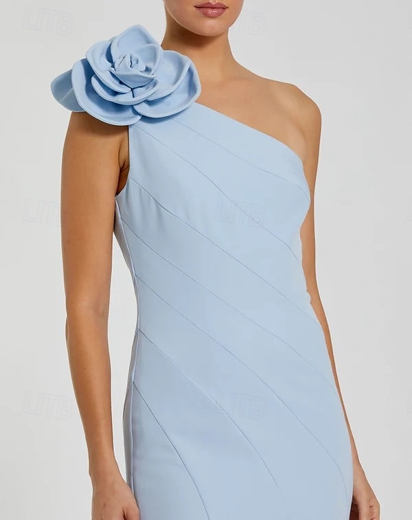 Abito da sera a sirena/tromba, elegante, formale, da ospite di nozze, senza maniche, lungo fino al pavimento, monospalla, in crêpe elasticizzata con pieghe, 2025 del 2025 a $147.99 –P2