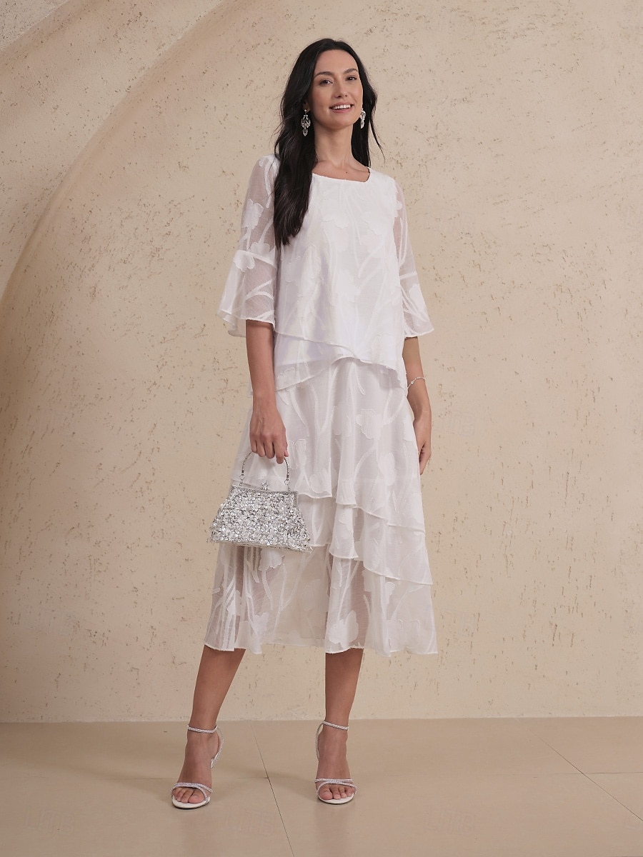 Damen Spitzenbluse Bluse Elegante Oberteile Chiffon Tops Einfarbig Blumen Elegant Stilvoll Basic Dreiviertelarm Glockenärmel U-Boot-Ausschnitt Normale Oberteile Hochzeitsgast Arbeit Täglich 2025 - $49.99 –P3