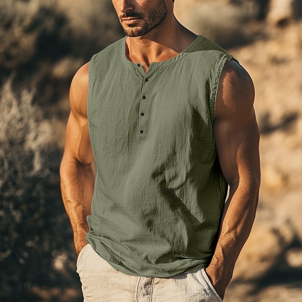 Homme T-shirt Sans manches Manche Courte Col en V Col rond Été Uni Texturé Mode Classique Occasionnel Pur Rue Occasionnel Sports Noir Blanche Kaki T-shirt haut de gamme pour homme de 2025 ? $16.49 –P5