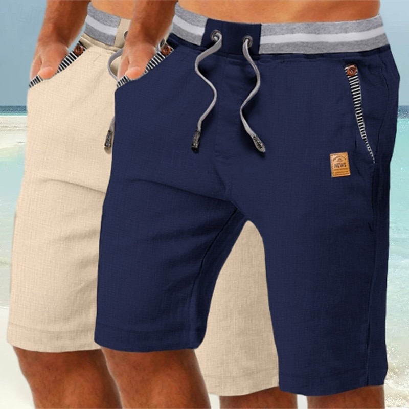 Herren Shorts Leinenshorts Sommershorts Strandshorts Tasche Kordelzug Elastischer Bund Einfach Komfort Atmungsaktiv Knielang Täglich Ferien Strand Urlaub Mode Schwarz + Himmelblau Khaki+Marineblau 2025 - $29.99 –P9