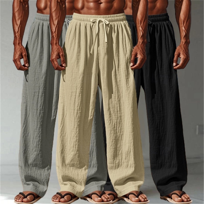 Homens Calças de linho Calças Calça verão Calças largas Calças de praia Com Cordão Cintura elástica Perna reta Tecido Conforto Respirável Comprimento total Ao ar livre Casual Diário Férias Moda de 2025 por $35.99 –P8