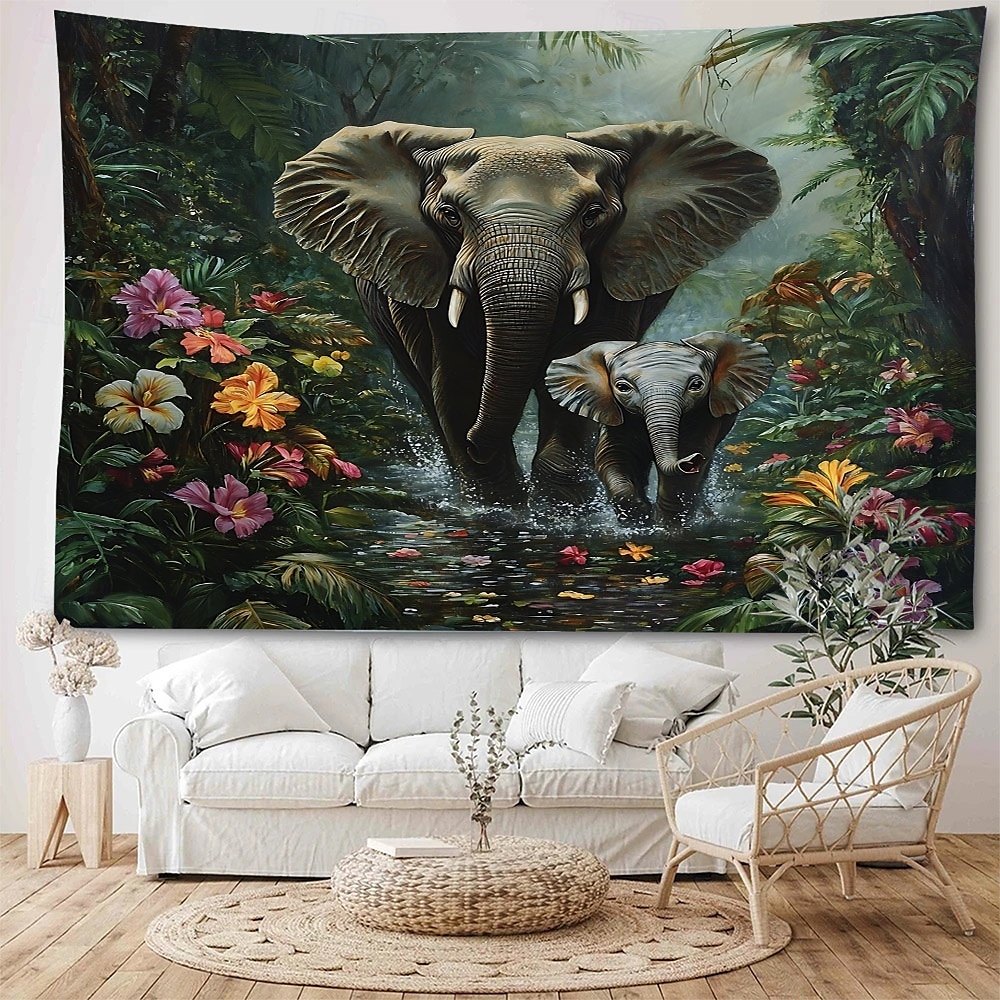 Forest Animal Elephant Landscape Hanging Tapestry Mural Art Large Tapestry Mural Decoration Photos Background Carpet Curtains Home Bedroom Living Room Decoration 2025 - $13.99 –P2